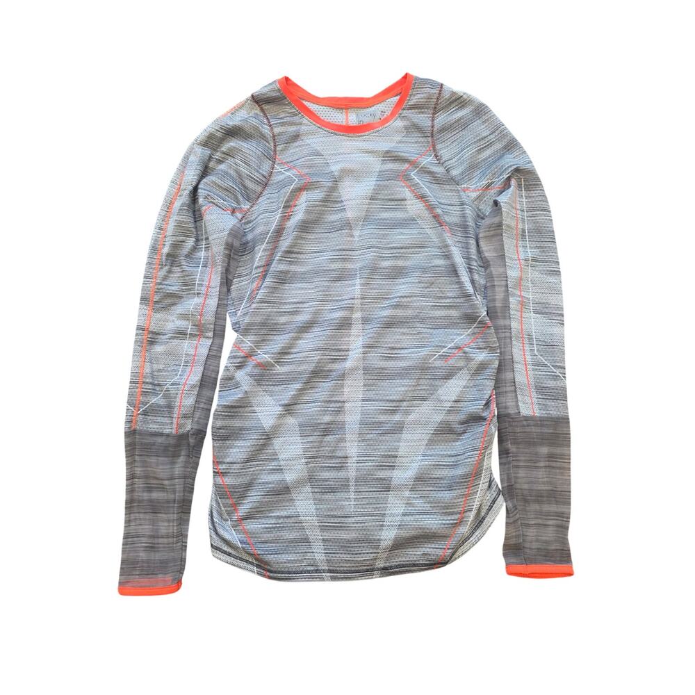 Lucky in Love Women's Long Sleeve Athletic Top Gray Orange Size Medium 8-10